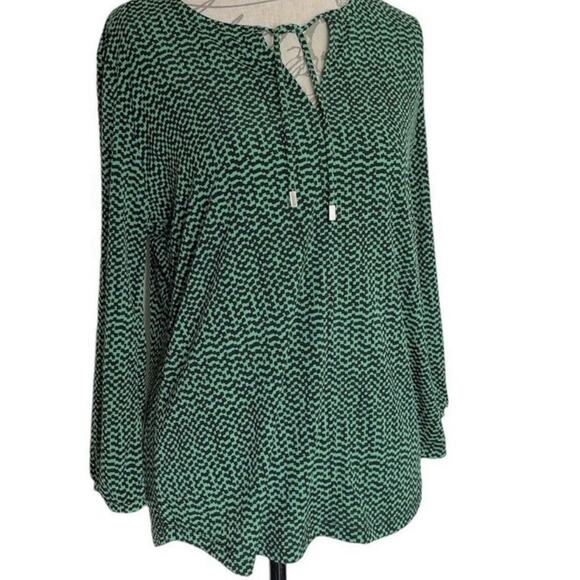 Liz Claiborne Navy & Green Top Blouse Size Medium - Picture 1 of 8